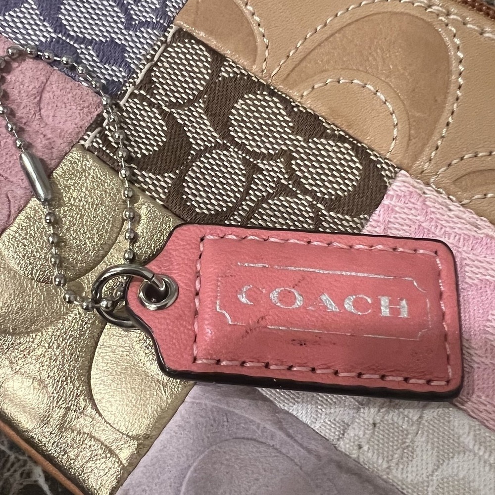 Coach Pink Coral Leather Hangtag‎ w Silver Logo Stamp Charm Keyfob Ball Keychain